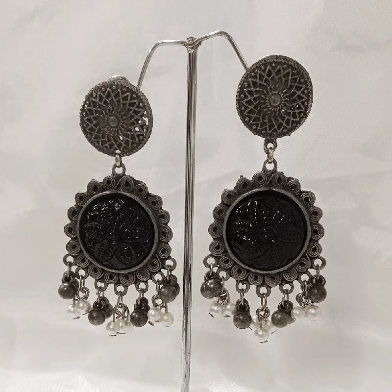 Funky Silver Earrings-Darshana Jewels Oxidised Plated Dangler Earrings