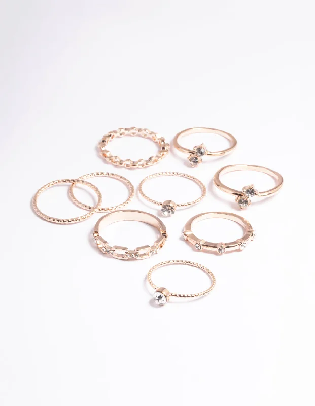 Sterling Silver Engagement Rings-Rose Gold Crystal Chain Ring Pack