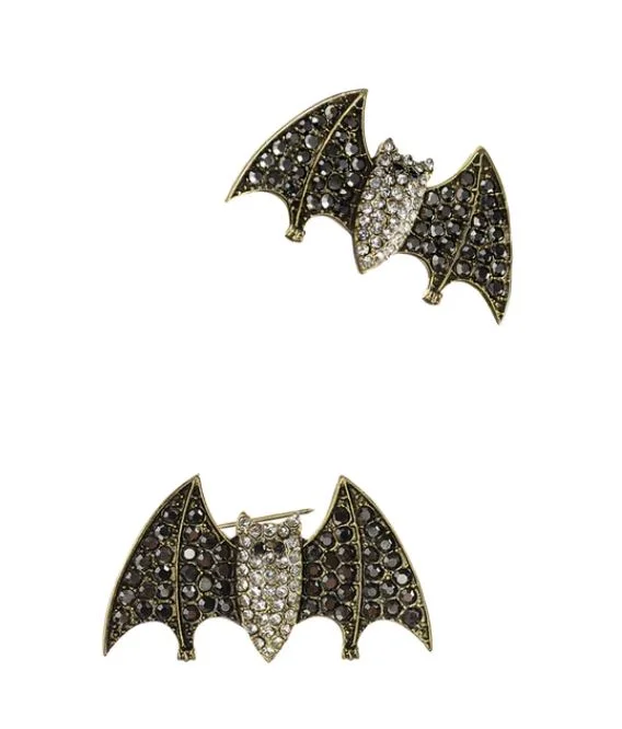 Vintage Brooch with Enamel Detailing-Hot Tomato Batty Bat Bat  Brooch - Antique Silver/Smoke/Clear Crystals