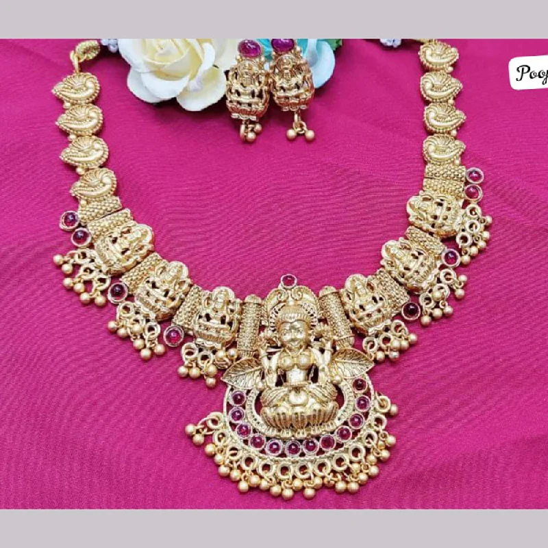 Trendy Necklaces for Teens-Pooja Bagles Gold Plated Temple Necklace Set