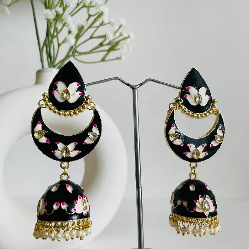 Sparkly Drop Earrings-Shagna Gold Plated Meenakari Kundan And Pearl Jhumki Earrings