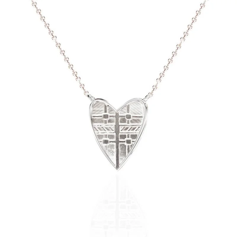 Romantic Rose Gold Necklaces-Tartan Solid Heart Necklace in Silver