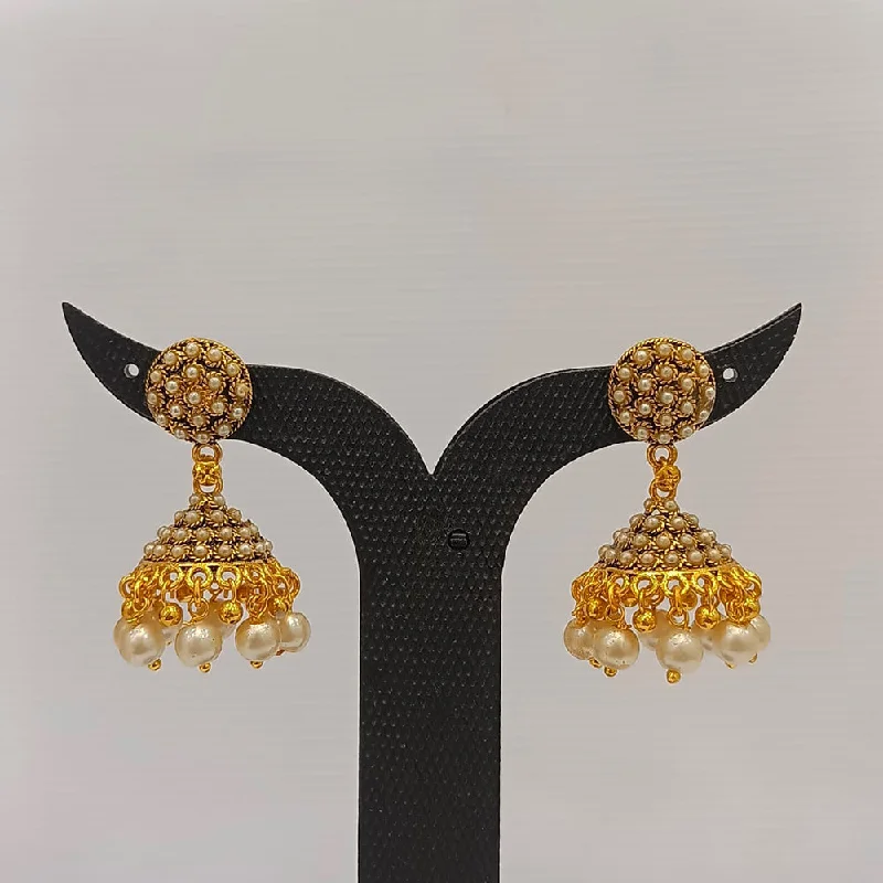 Golden Crystal Earrings-Dariyalal Sales Gold Plated Pearl Jhumki Earrings