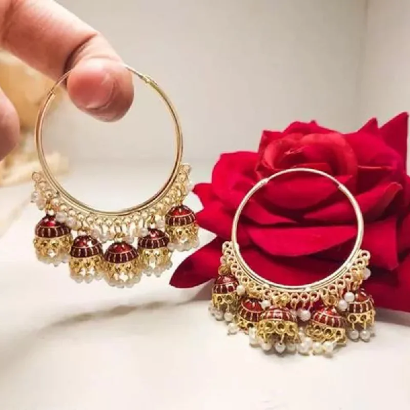 Luxury Diamond Earrings-Mahavir Gold Plated Meenakari Jhumki Earrings