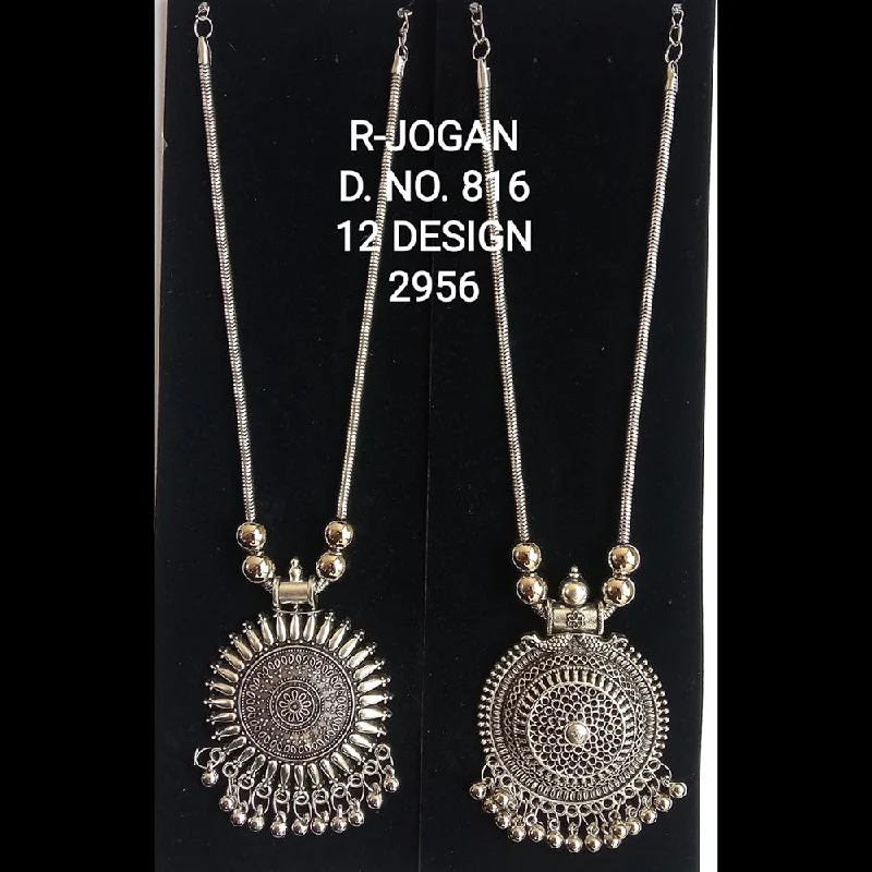 Retro Style Necklaces-R Jogan Oxidised Plated Assorted Design Long Necklace