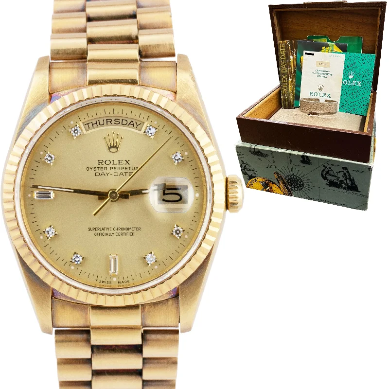 Retro Style Watches-UNPOLISHED Rolex Day-Date President 36mm DIAMOND 18K Gold Watch 18238 BOX PAPERS