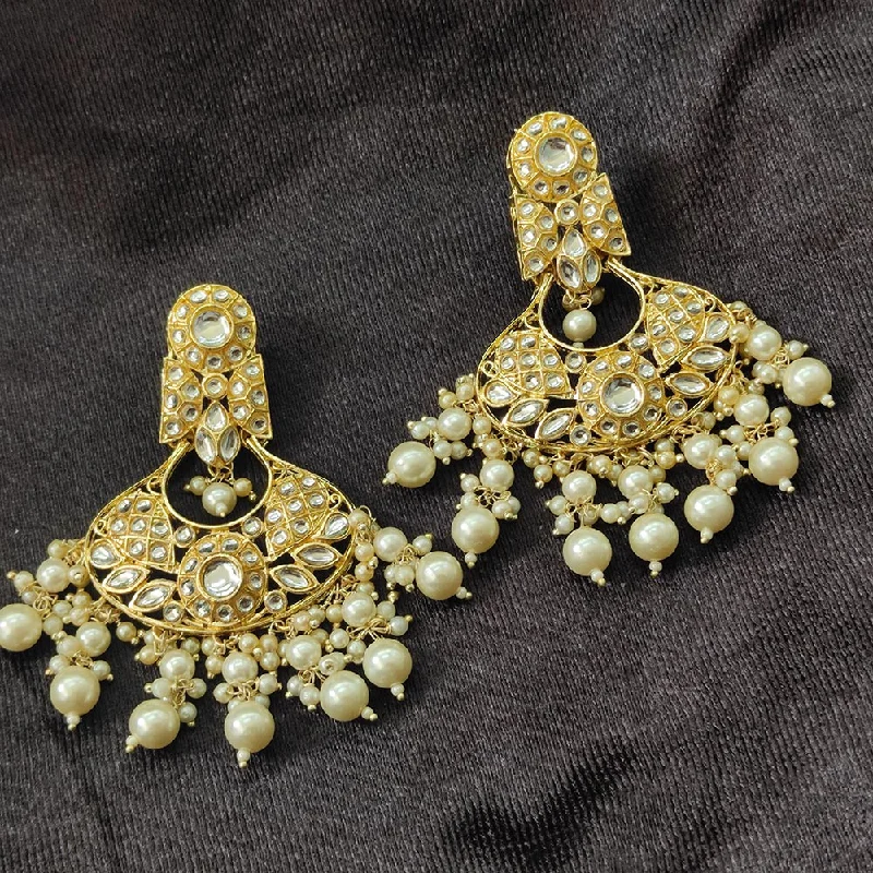 Personalized Birthstone Earrings-Darshana Jewels Gold Plated Kundan Stone And Beads Dangler Earrings