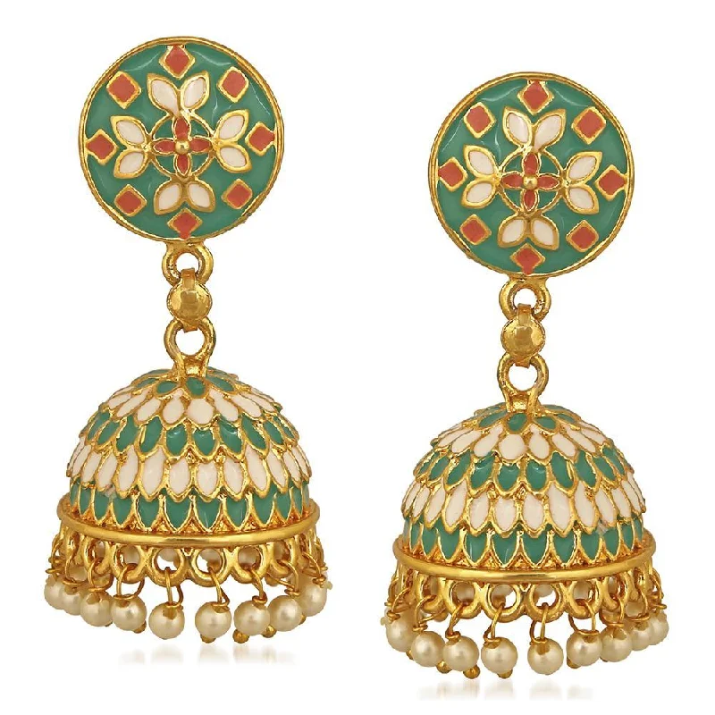 Precious Stone Earrings-Mahi Traditional Green Designer Enamel Artificial Pearl Jhumki/Jhumka Earrings for Women (ER1109733GGre)