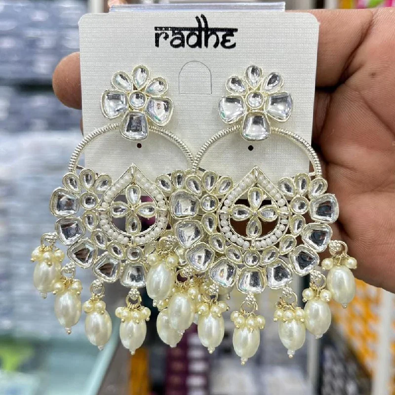 Silver Tassel Earrings-Manisha Jewellery Gold Plated Kundan Stone And Pearls Dangler Earrings