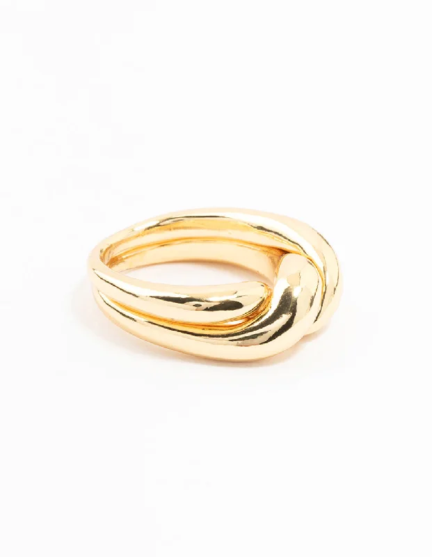 Silver Band Rings-Gold Plated Twisted Metal Band Ring