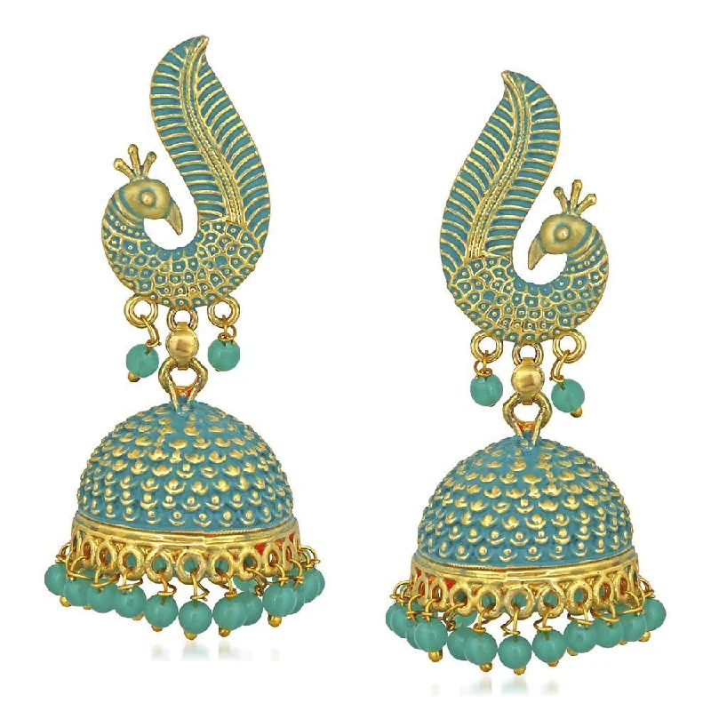 Vintage Silver Earrings-Mahi Gold Tone Blue Meenakari work Blooming Peacock Shaped Jhumki Earrings with Artificial Pearl for Women (ER1109735GBlu)