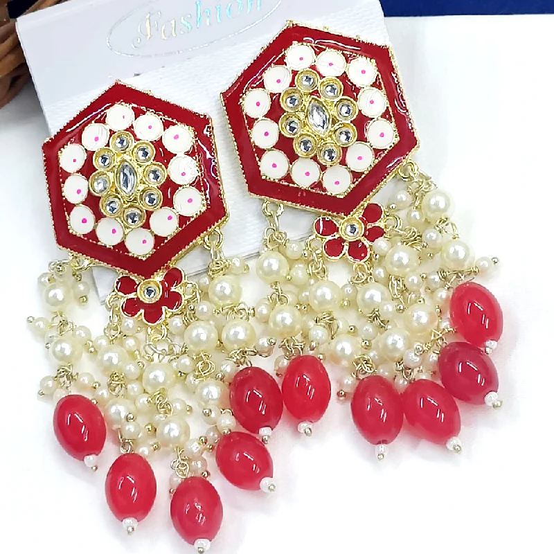 Bohemian Style Earrings-Exotica Collection Gold Plated Kundan And Meenakari Dangler Earrings