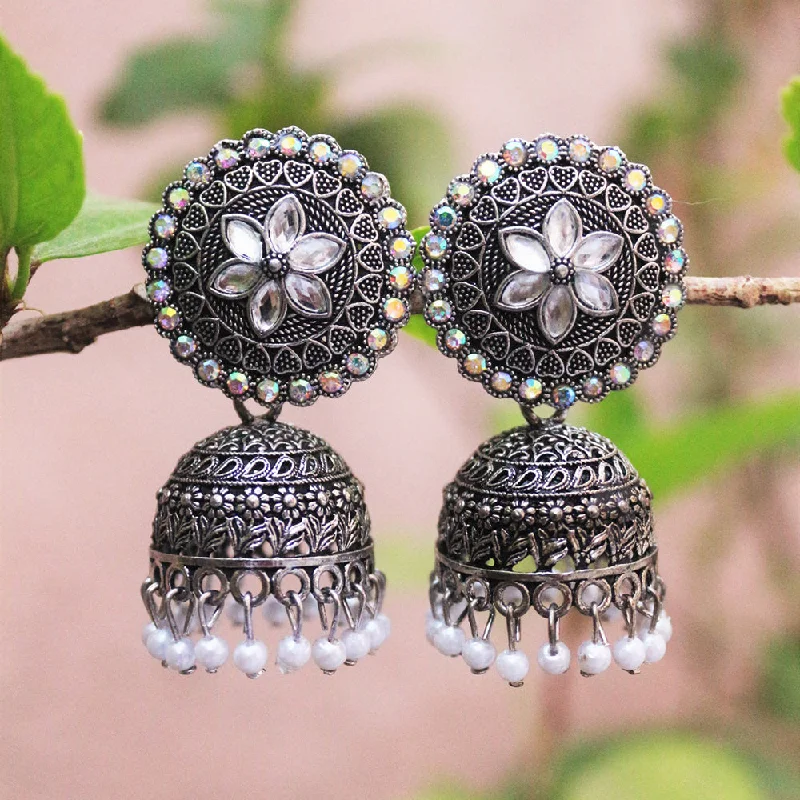 Diamond Stud Earrings-H K Fashion Oxidised Plated  Austrian Stone  Jhumki Earrings