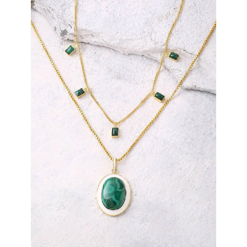 Beautiful Gold Chain Necklaces-Zurooh 18K Gold Plated Green Natural Malachite Stacking Necklace