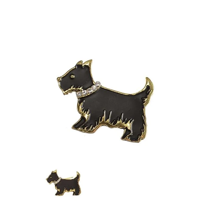 Personalized Gold Brooch for Special Occasions-Hot Tomato A Dogs Life! Brooch in Antique Gold With Black Enamel & Clear Crystal Collar