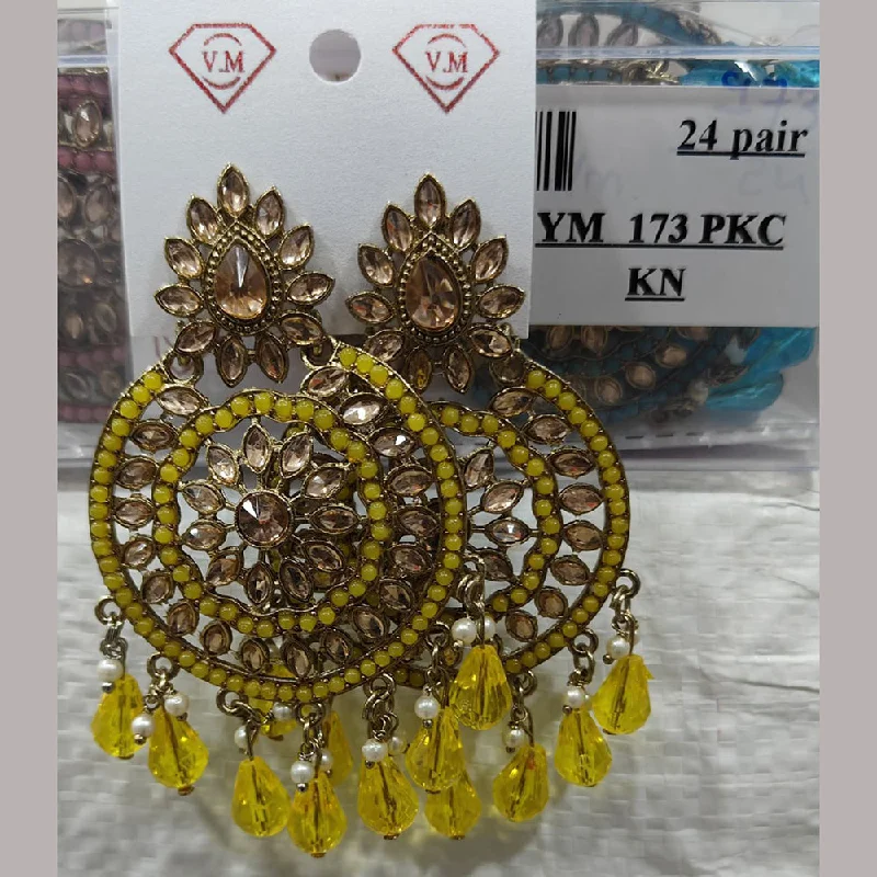 Artistic Earrings for Women-VM Imitation Gold Plated Crystal Stone And Beads Dangler Earrings