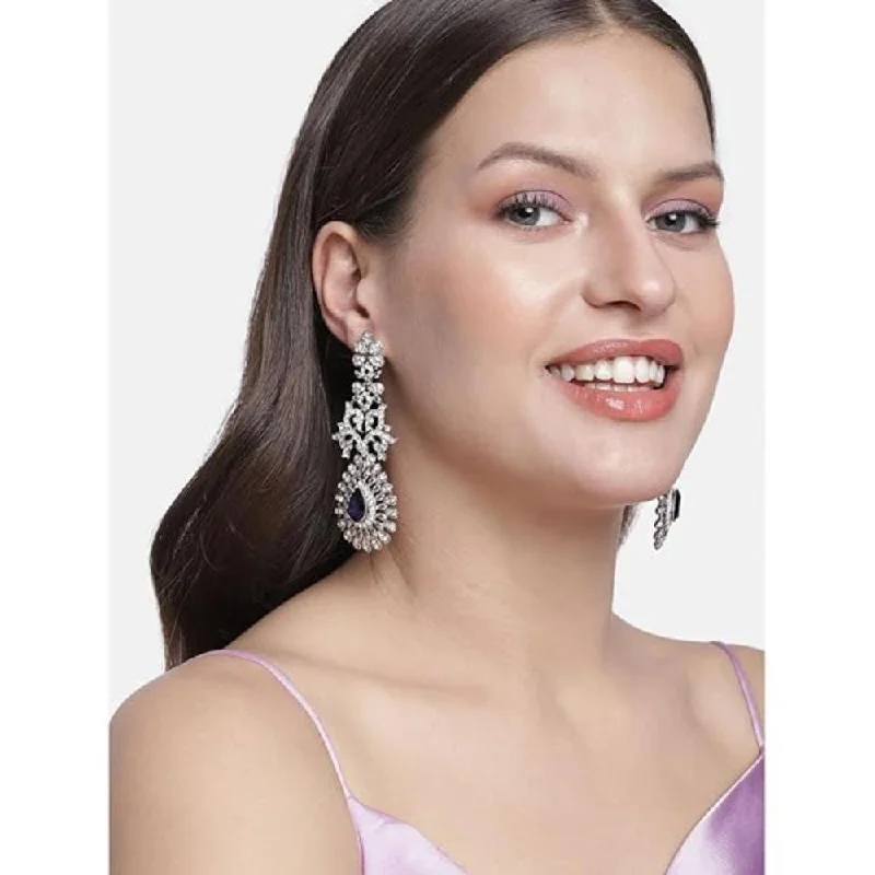 Elegant Stud Earrings-Etnico Silver Plated White Diamond Sparkling Dangle Earrings for Women (E2101ZBl)