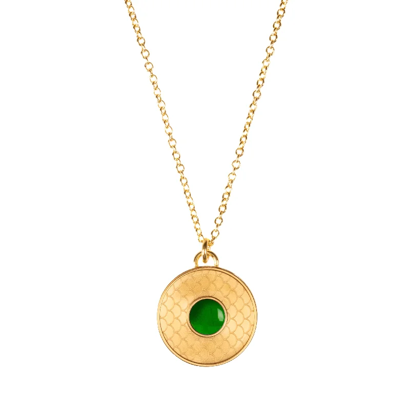 Simple Chain Necklaces-Salamander Cabochon Emerald & Gold Necklace