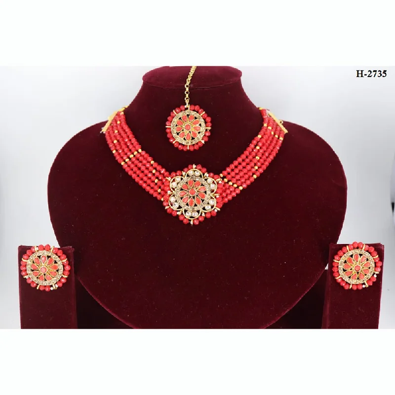 Gold-Plated Necklaces-Corbeda Fashion Gold Plated Pota Stone Necklace Set