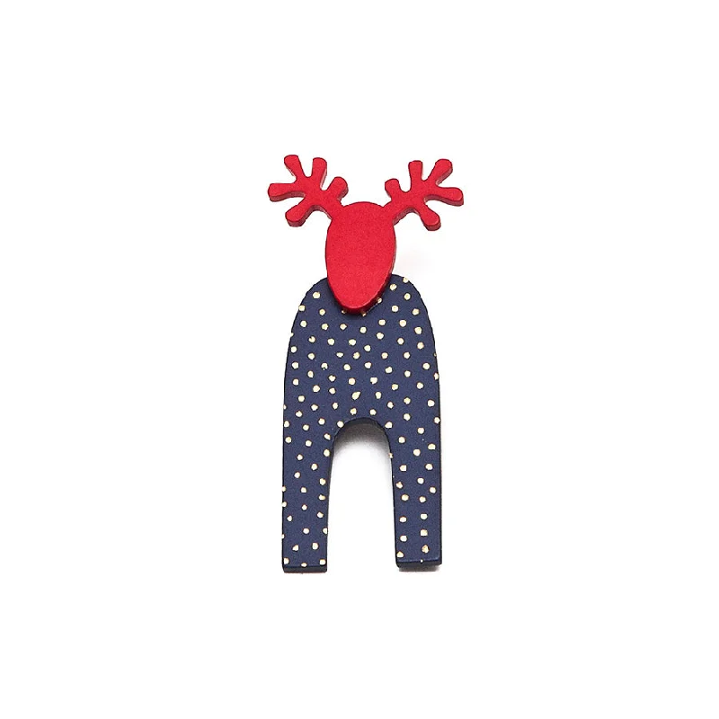 Unique Art Deco Brooch-Lene Lundberg Navy and Red Reindeer Brooch