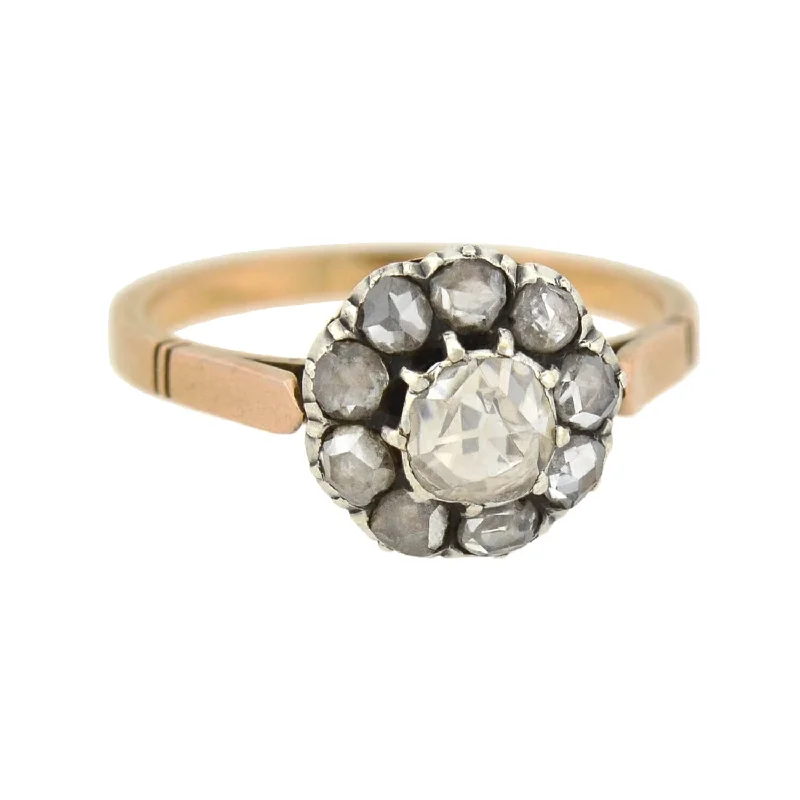 Custom Rings with Birthstones-Victorian 18kt/Sterling Rose Cut Diamond Cluster Ring 0.80ctw