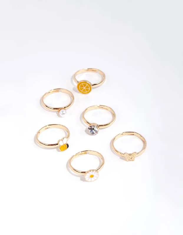 Simple Wedding Rings for Women-Kids Gold Lemon Bee Ring Pack