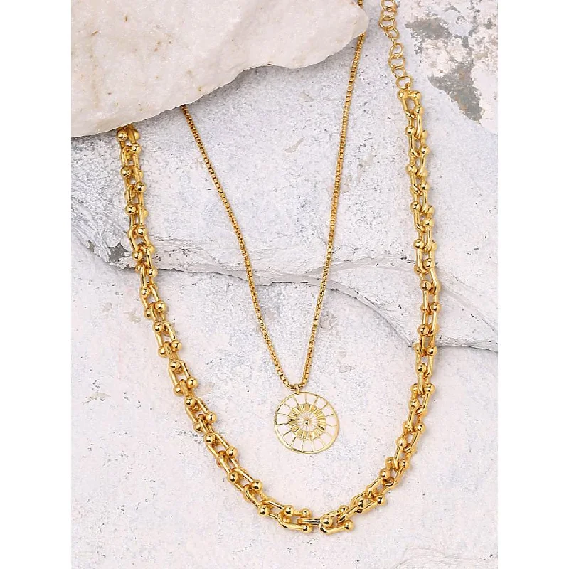 Fashionable Boho Necklaces-Zurooh 18K Gold Plated Double Layer Link Chain Stacking Necklace