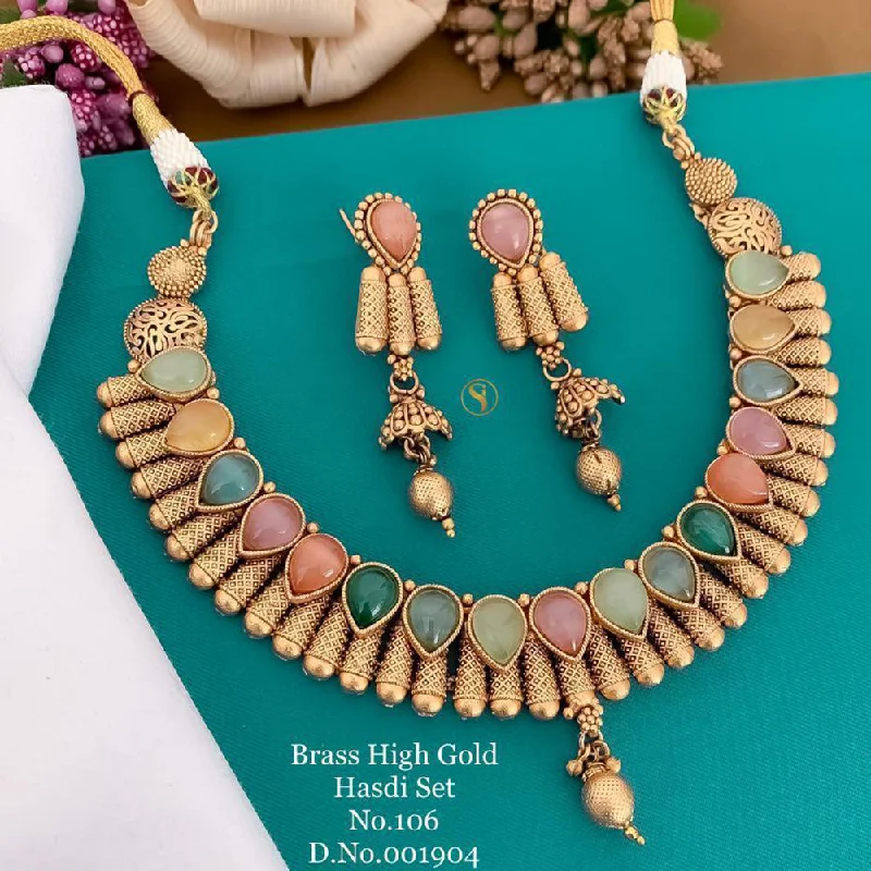 Colorful Crystal Pendant Necklaces-India Art Gold Plated Necklace Set