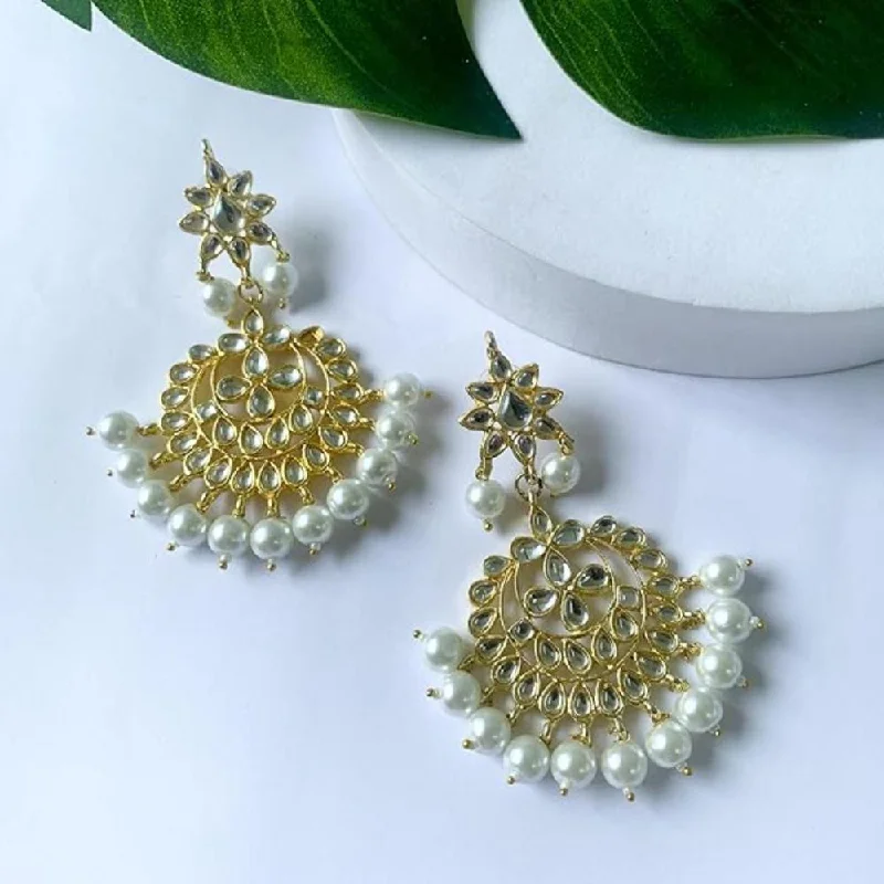 Fashionable Drop Earrings-Etnico Traditional Gold Plated Kundan & Pearl Earrings for Women (E7058W)