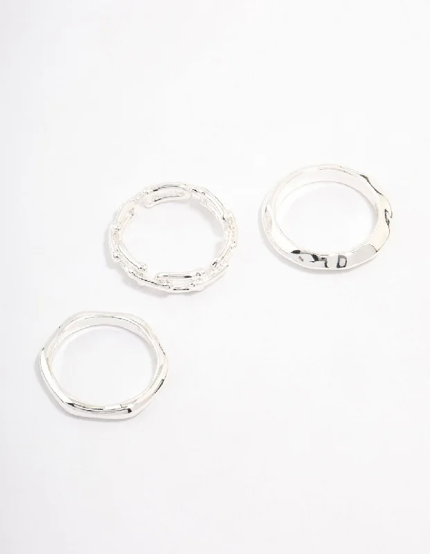 Birthstone Stackable Rings-Silver Plated Chain Link Stacking Ring Pack