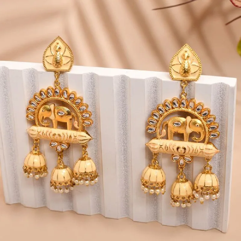 Layered Hoop Earrings-House Of Ree Elephant Shape Beige Jhumki Drop Earrings for Womens | Women | Girls ER124