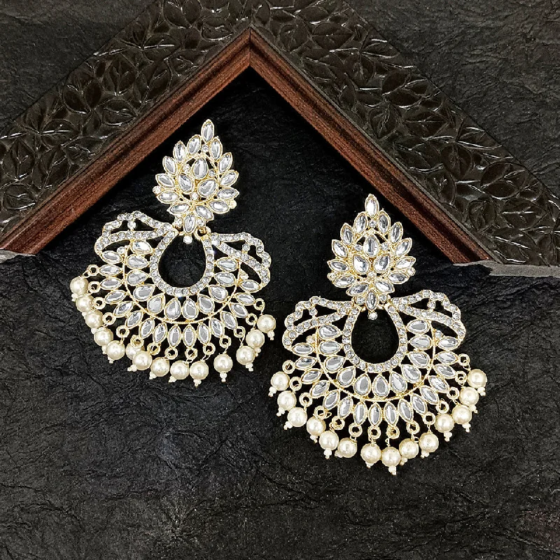 Handcrafted Gemstone Earrings-Darshana Jewels Gold Plated Kundan Stone Dangler Earrings