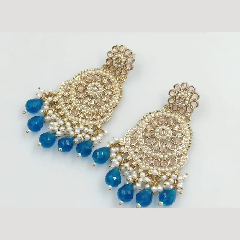 Funky Dangle Earrings-Manisha Jewellery Gold Plated Crystal Stone And Pearls Dangler Earrings