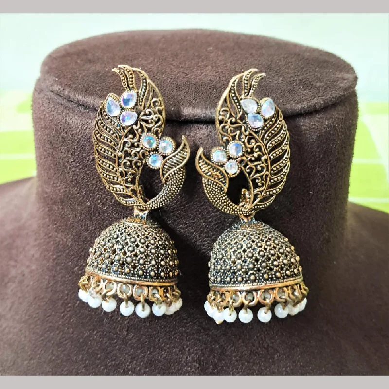 Unique Earrings for Gifts-H K Fashion Gold Plated Crystal Stone And Beads Jhumki Earrings