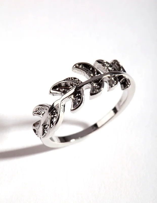 Stylish Couple Rings-Silver Leaf Band Ring