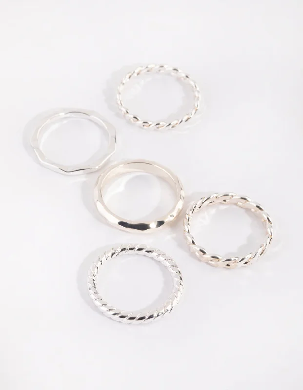 Sapphire Diamond Rings-Silver Croissant Rings 4-Pack