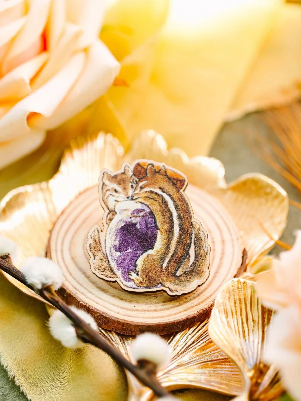 Elegant Feather Brooch-Chipmunks in the Blueberry Jar