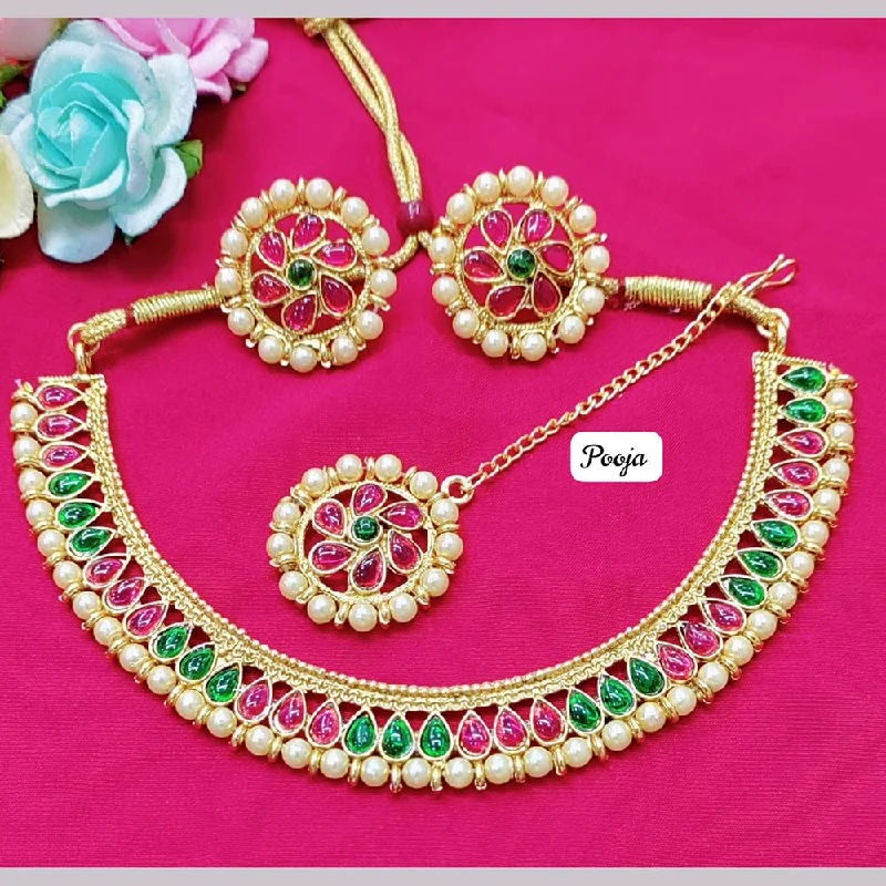 Unique Gemstone Necklaces-Pooja Bagles Gold Plated Necklace Set