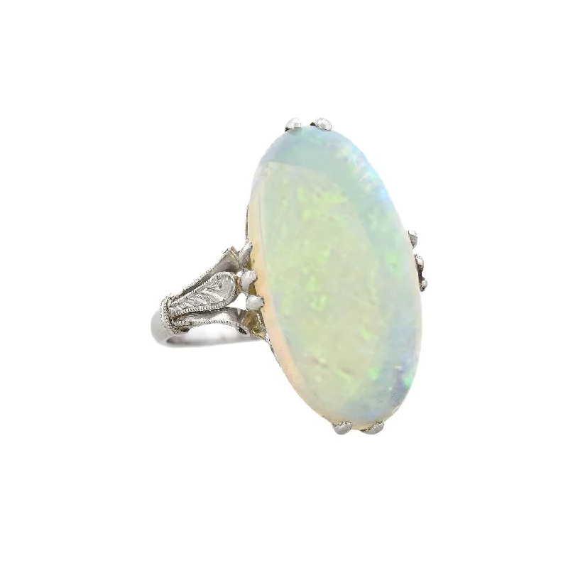 Bold Statement Rings-Art Deco Platinum Welo Opal Ring 7.25ctw