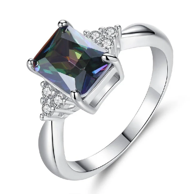 Unique Gold Wedding Rings-Mystic Topaz Ring 2.5 ct Princess Cut