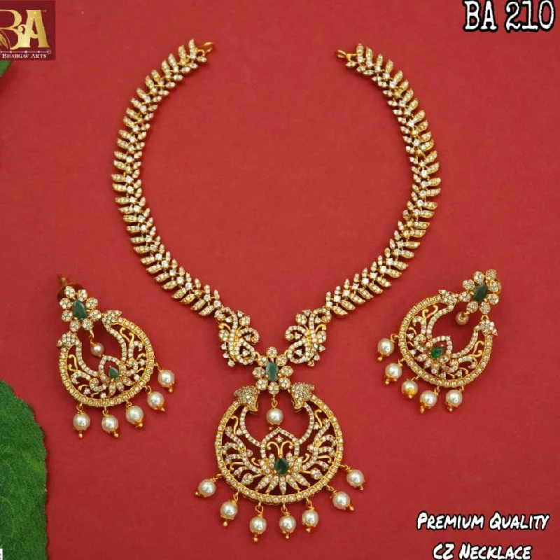 Natural Stone Necklaces-Bhargav Arts Gold Plated AD Stone Necklace Set