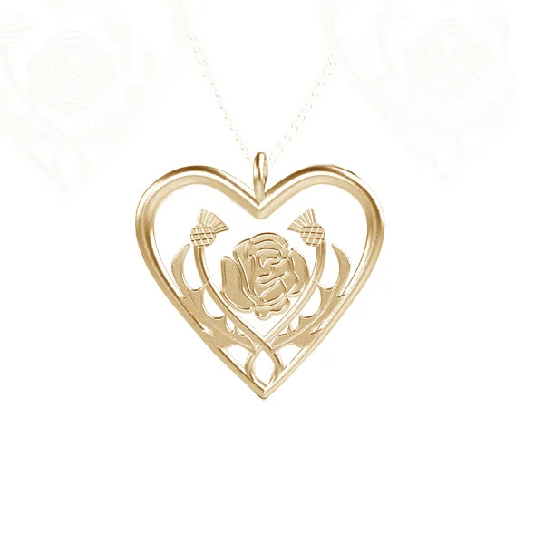 Heart-Shaped Crystal Necklaces-SCOTTISH THISTLE AND ROSE HEART NECKLACE