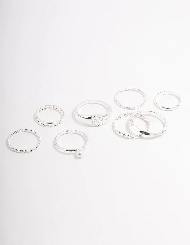 Large Statement Diamond Rings-Silver Evil Eye Signet Ring Pack