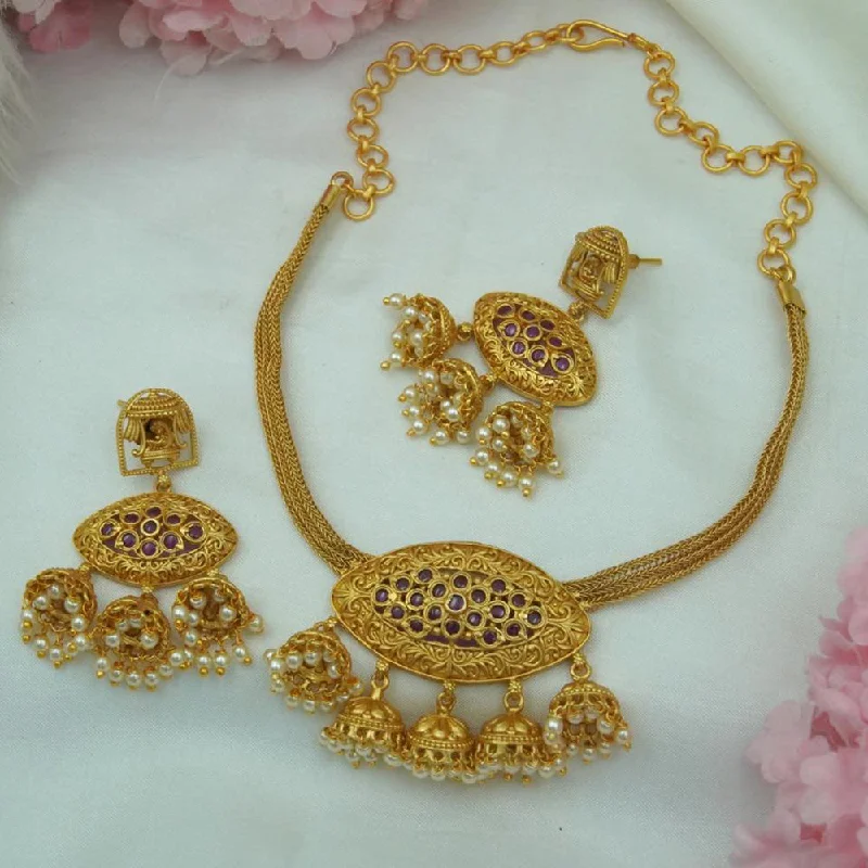 Elegant Wedding Pendant Necklaces-Diksha Collection Gold Plated Necklace Set