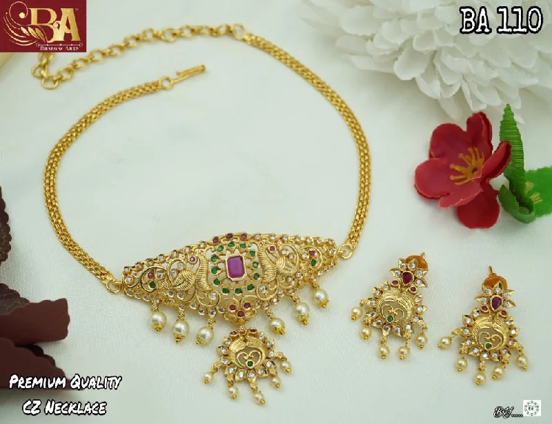 Opal Necklaces for Women-Bhargav Arts Gold Plated Pota Stone Choker Necklace Set