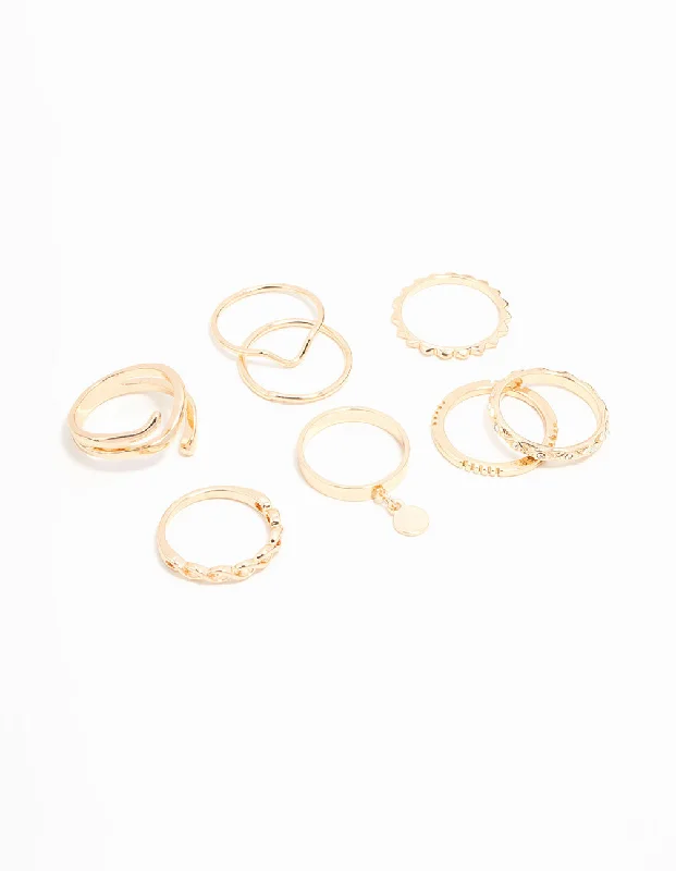 Modern Engagement Rings-Gold Swirl Mixed Stacking Rings 8-Pack