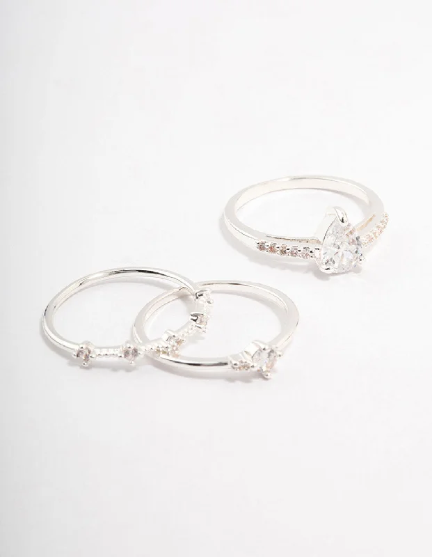 Minimalist Silver Rings-Silver Plated Elegant Stacking Ring 3-Pack