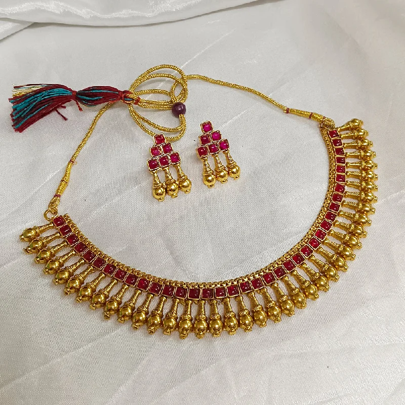 Simple Gold Bead Necklaces-Bhavi Jewels Gold Plated Pota Stone Necklace Set