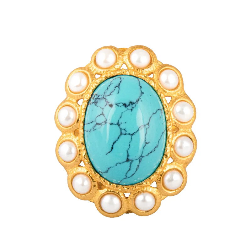 Birthstone Diamond Rings-Oceana Ring Turquoise & Pearls