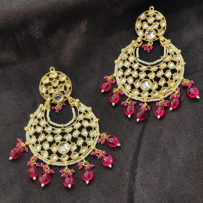 Beautiful Crystal Earrings-Darshana Jewels Gold Plated Kundan Stone And Beads Dangler Earrings